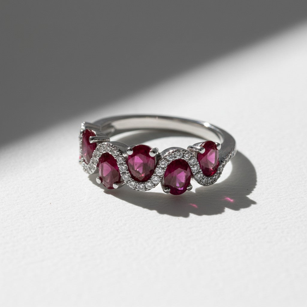 Crimson Rhythm Oval Ruby Band