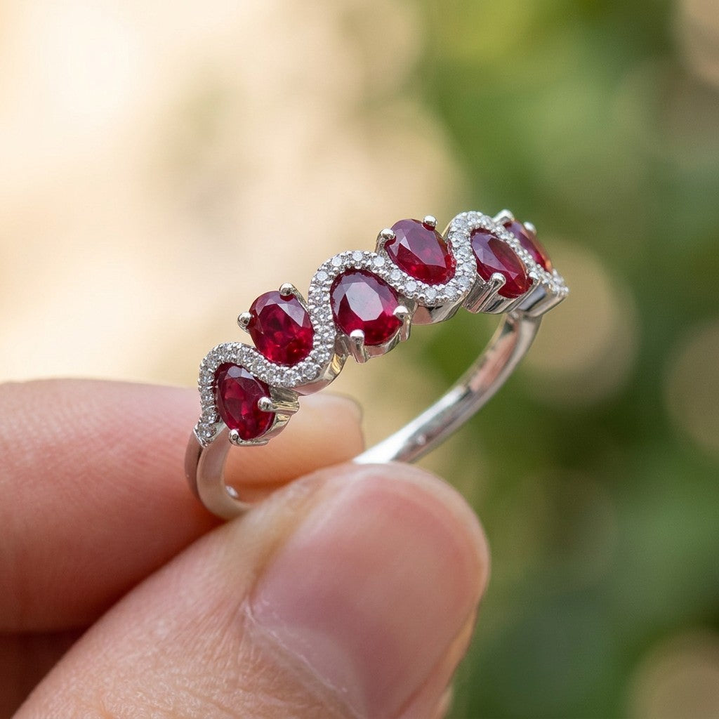Crimson Rhythm Oval Ruby Band
