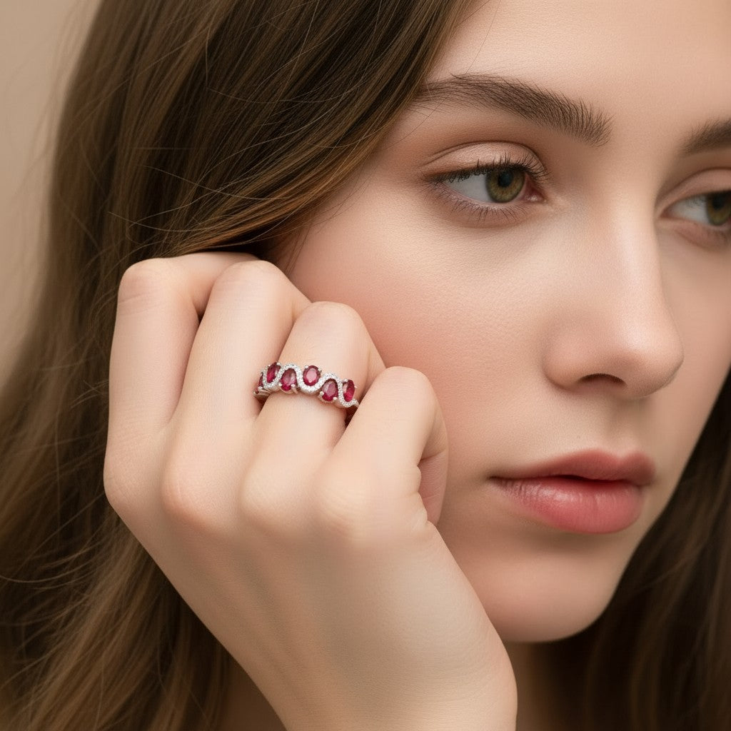 Crimson Rhythm Oval Ruby Band