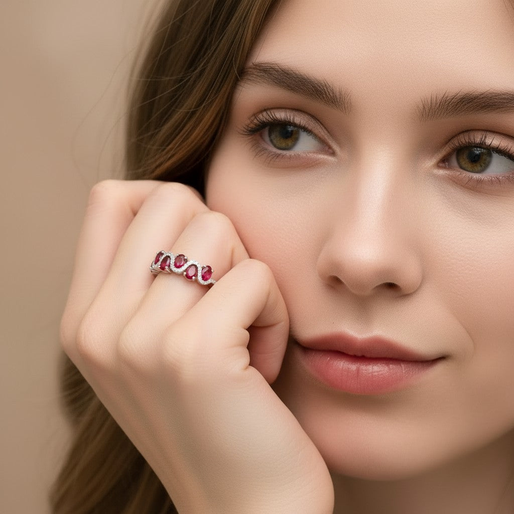 Crimson Rhythm Oval Ruby Band