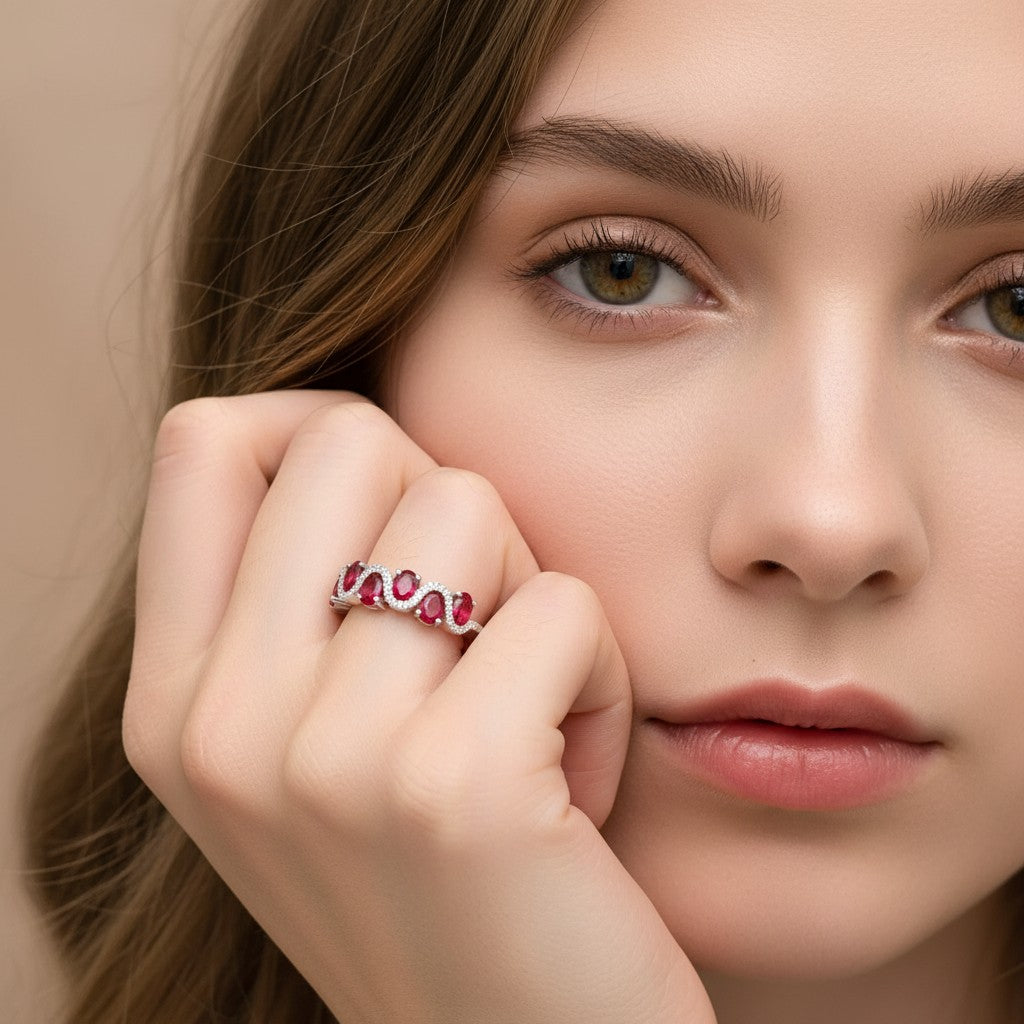Crimson Rhythm Oval Ruby Band